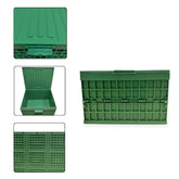 Green plastic folding crate shown from multiple angles